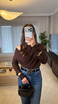 BROWN TWO-PIECE ASYMMETRIC TOP SET
