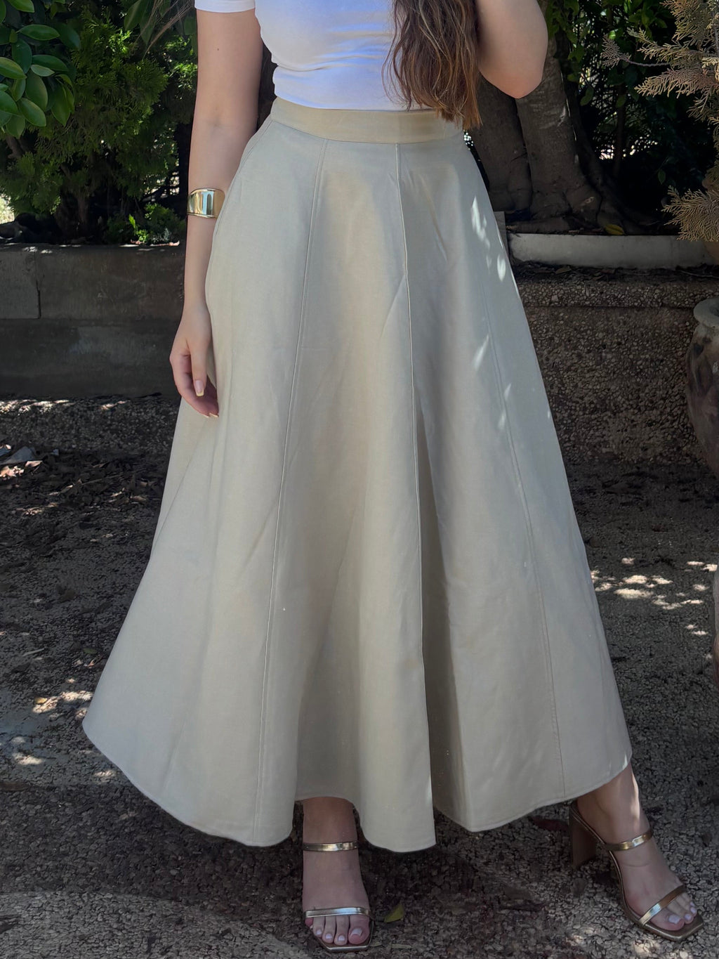 Elegant A-Line Maxi Skirt – Beige
