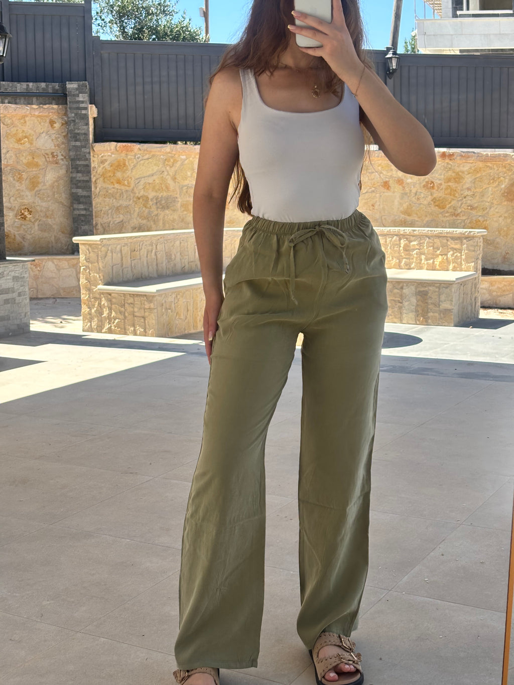 OLIVE GREEN WIDE LEG PANTS