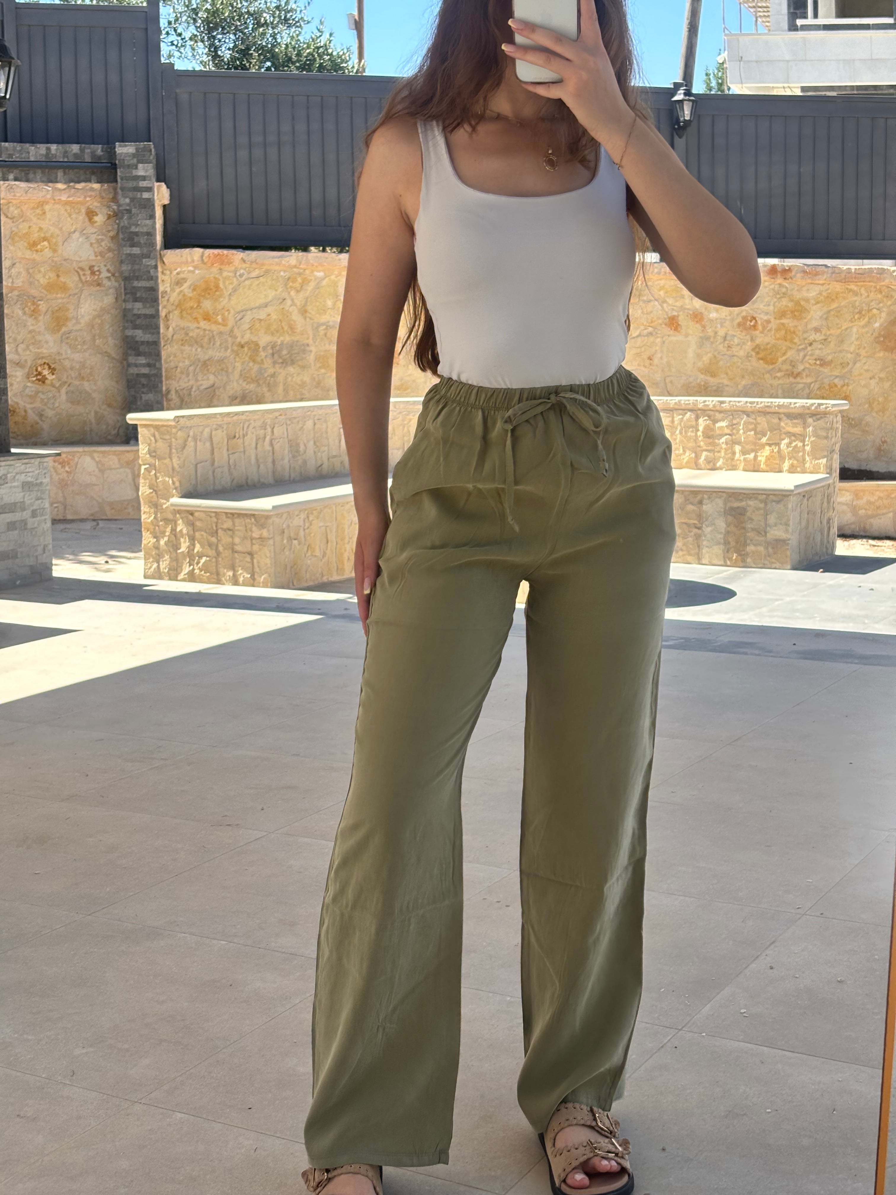 OLIVE GREEN WIDE LEG PANTS