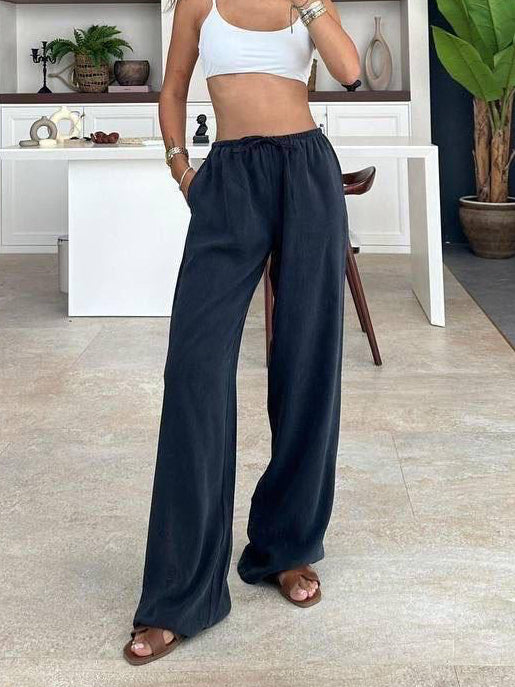 BLACK WIDE LEG TENCEL PANTS