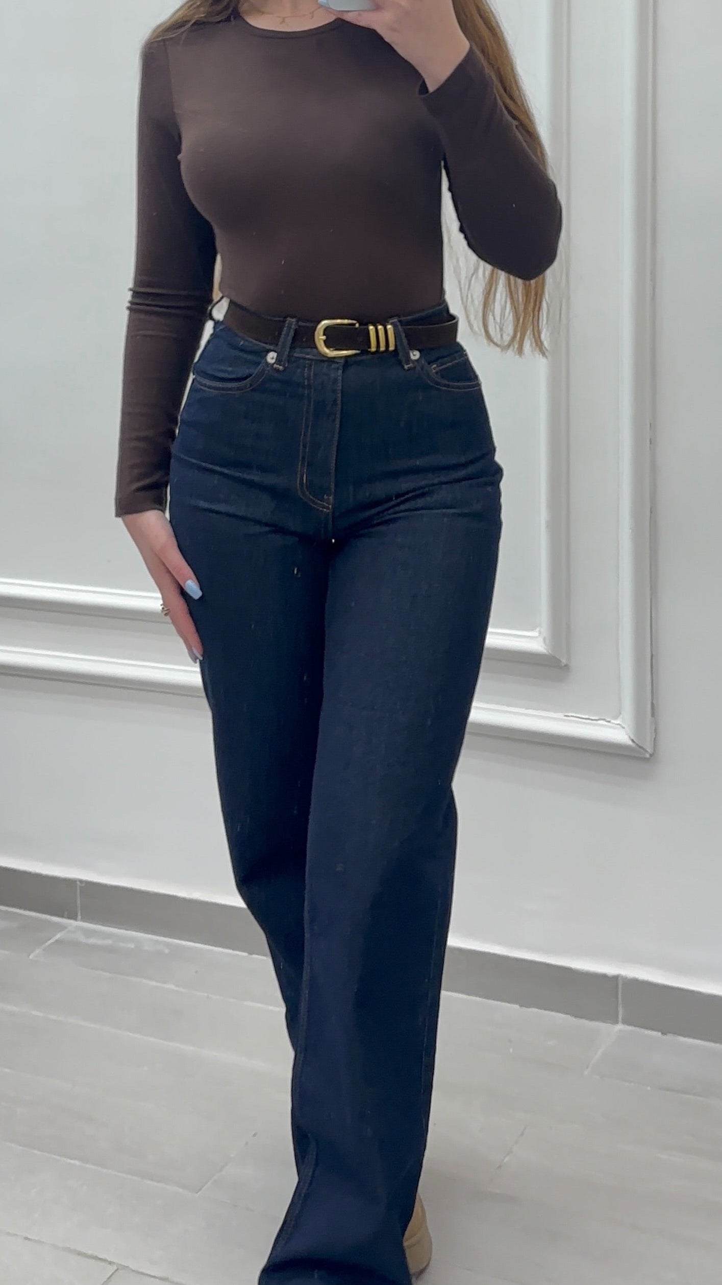 DARK BLUE HIGH-WAISTED JEANS