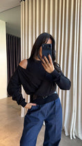 BLACK TWO-PIECE ASYMMETRIC TOP SET