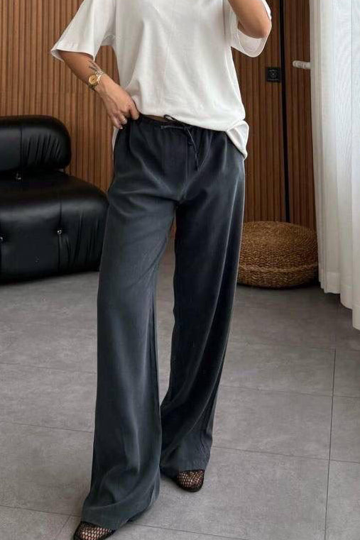 BLACK WIDE LEG TENCEL PANTS