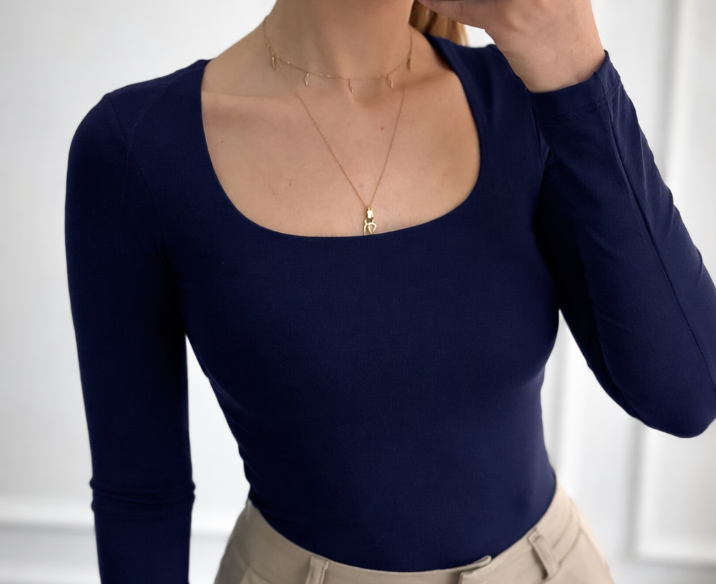 DARK BLUE SQUARE NECK BODYSUIT