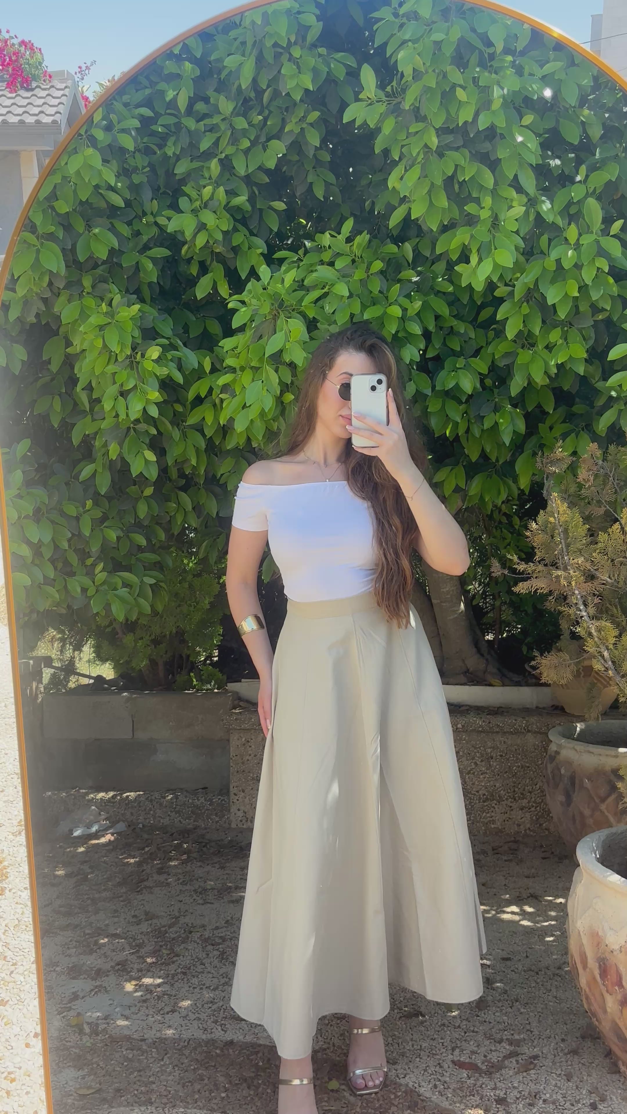 Elegant A-Line Maxi Skirt – Beige